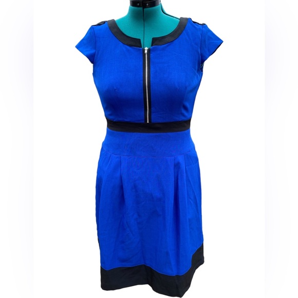 NWT Chetta B Blue & Black Stretch Dress for Office Work Dinner Size 8 - Picture 1 of 7